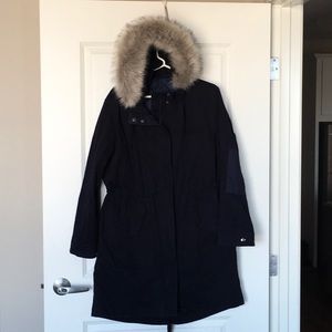 Gap Navy Canvas Parka with Fur Trim Hood